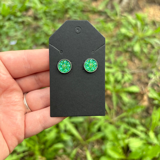 Green floral Durzy 10mm earrings