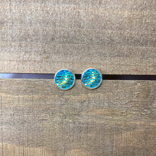 Blue/Green Mermaid Scale 10mm Stud Earrings