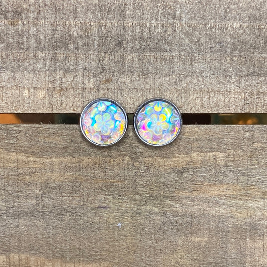 Holographic floral 12mm earrings