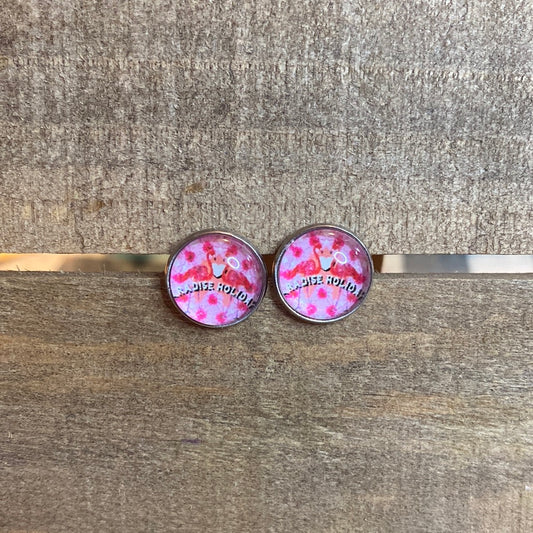 Pink flamingo 12mm earring