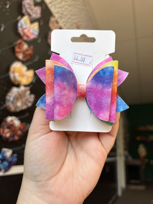 Tie dye- faux leather bows