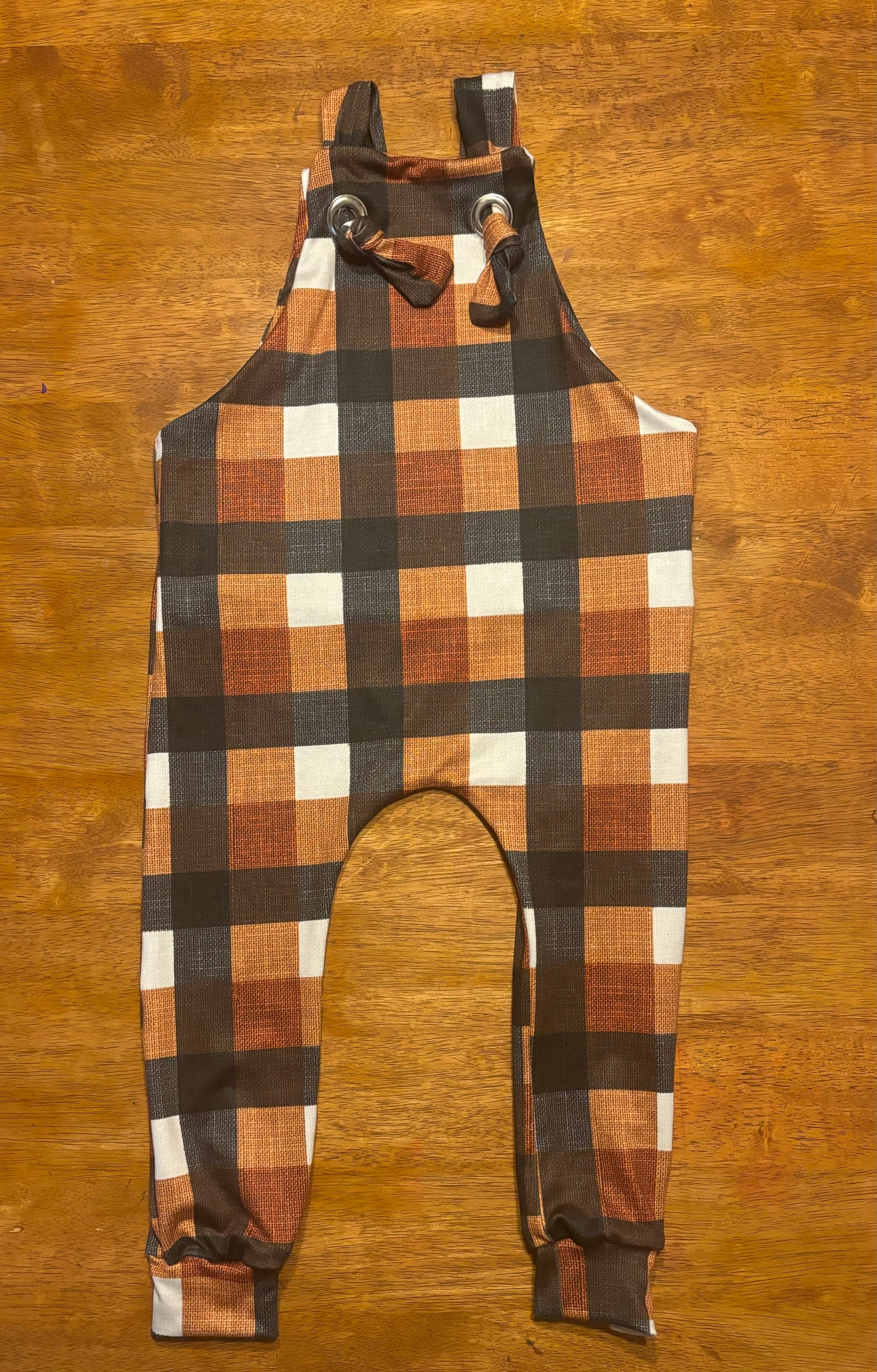 Fall plaid knotted overalls