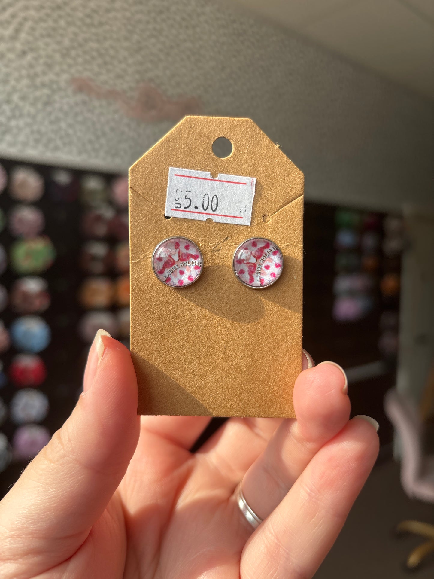 Pink flamingo 12mm earring