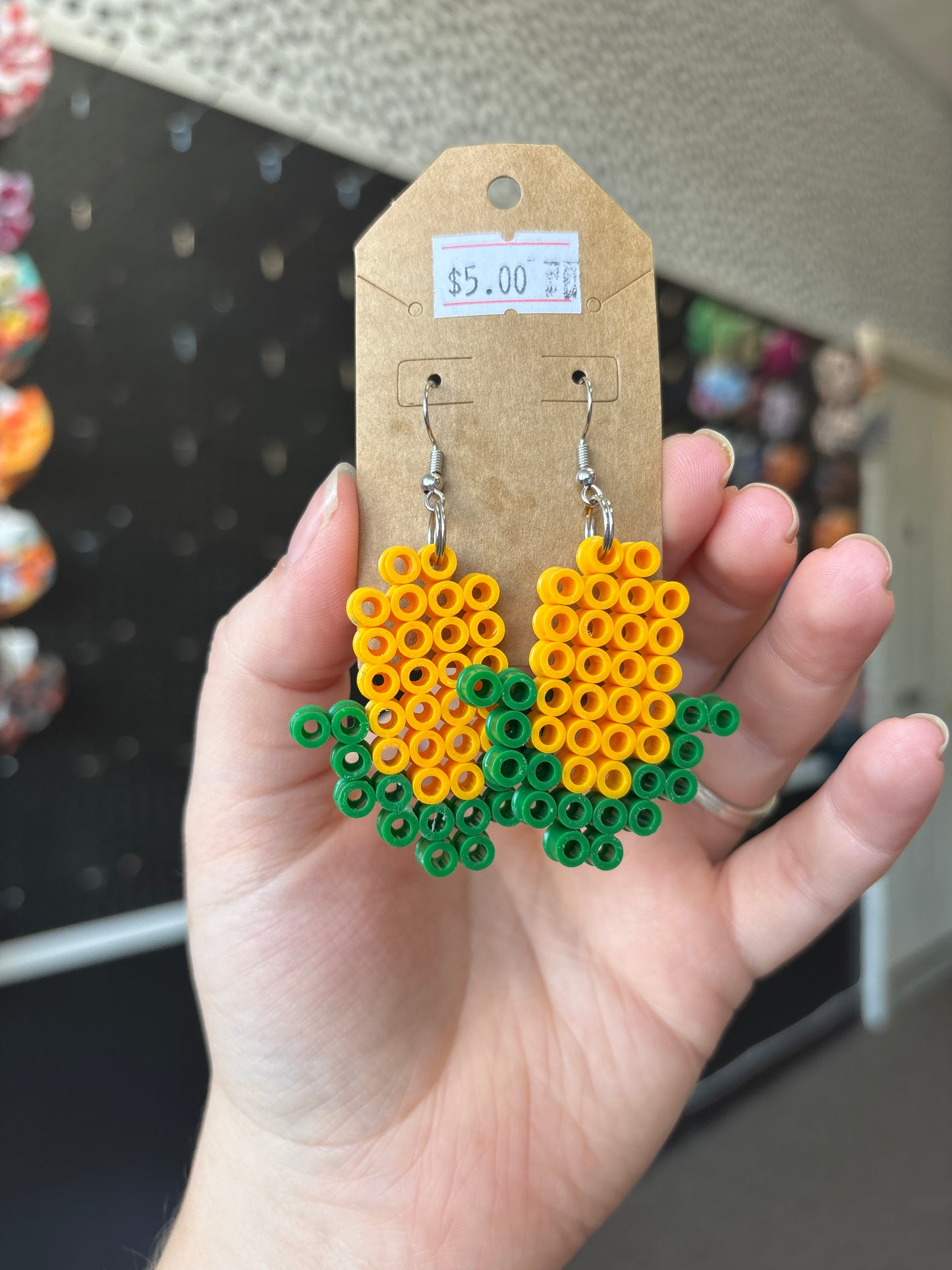 Perler bead corn earrings
