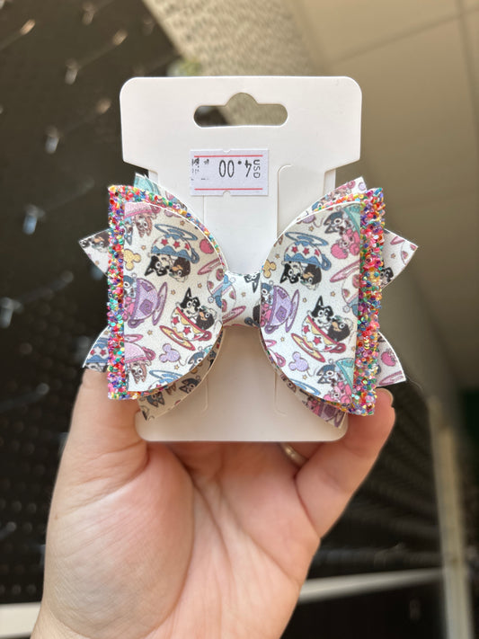 Teacup with rainbow glitter- faux leather bows