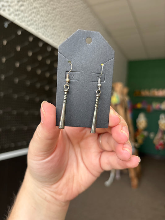 Baseball bat dangle earrings