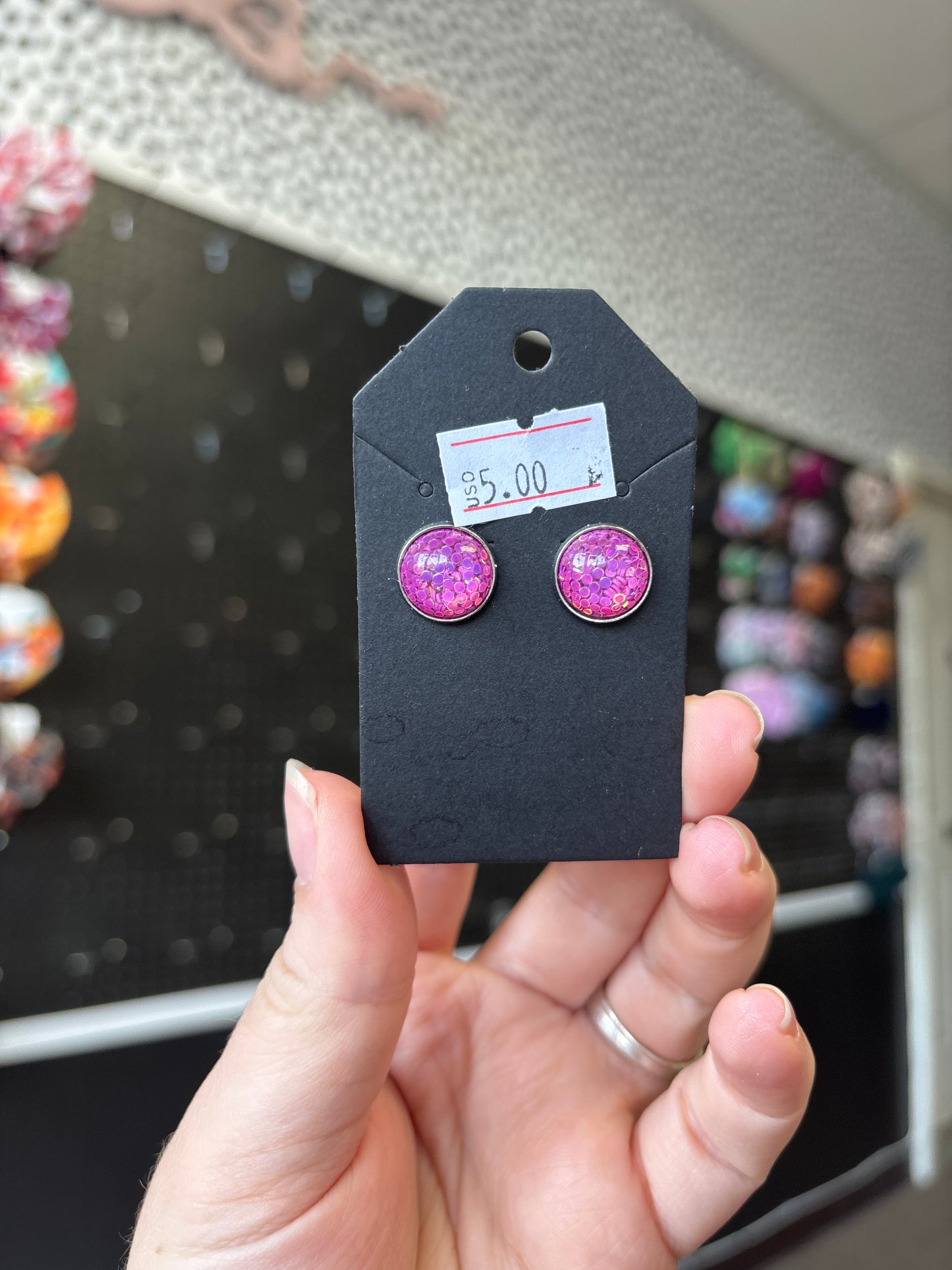 Purple glitter 12mm earring