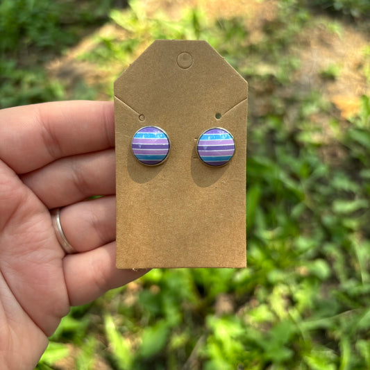 Purple/blue stripes 12mm earrings