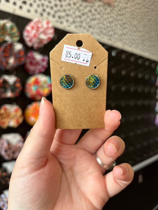 Dark Blue Mermaid Scale 10mm Stud Earrings