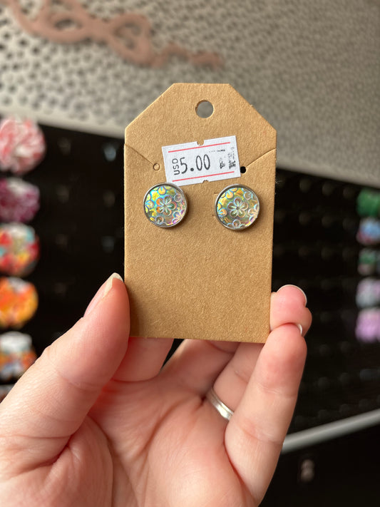 Holographic floral 12mm earrings