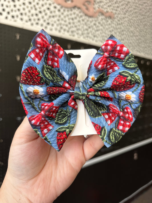Embroidered strawberries- regular bow