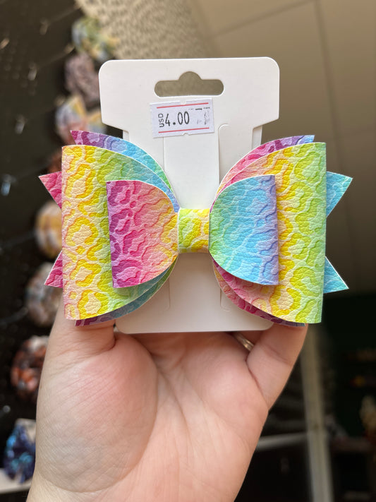 Rainbow leopard- faux leather bows