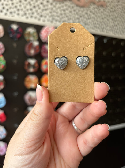 Silver glitter heart earrings