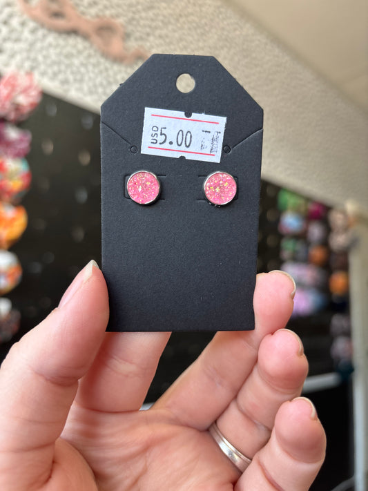 Pink glitter Durzy 8mm earring