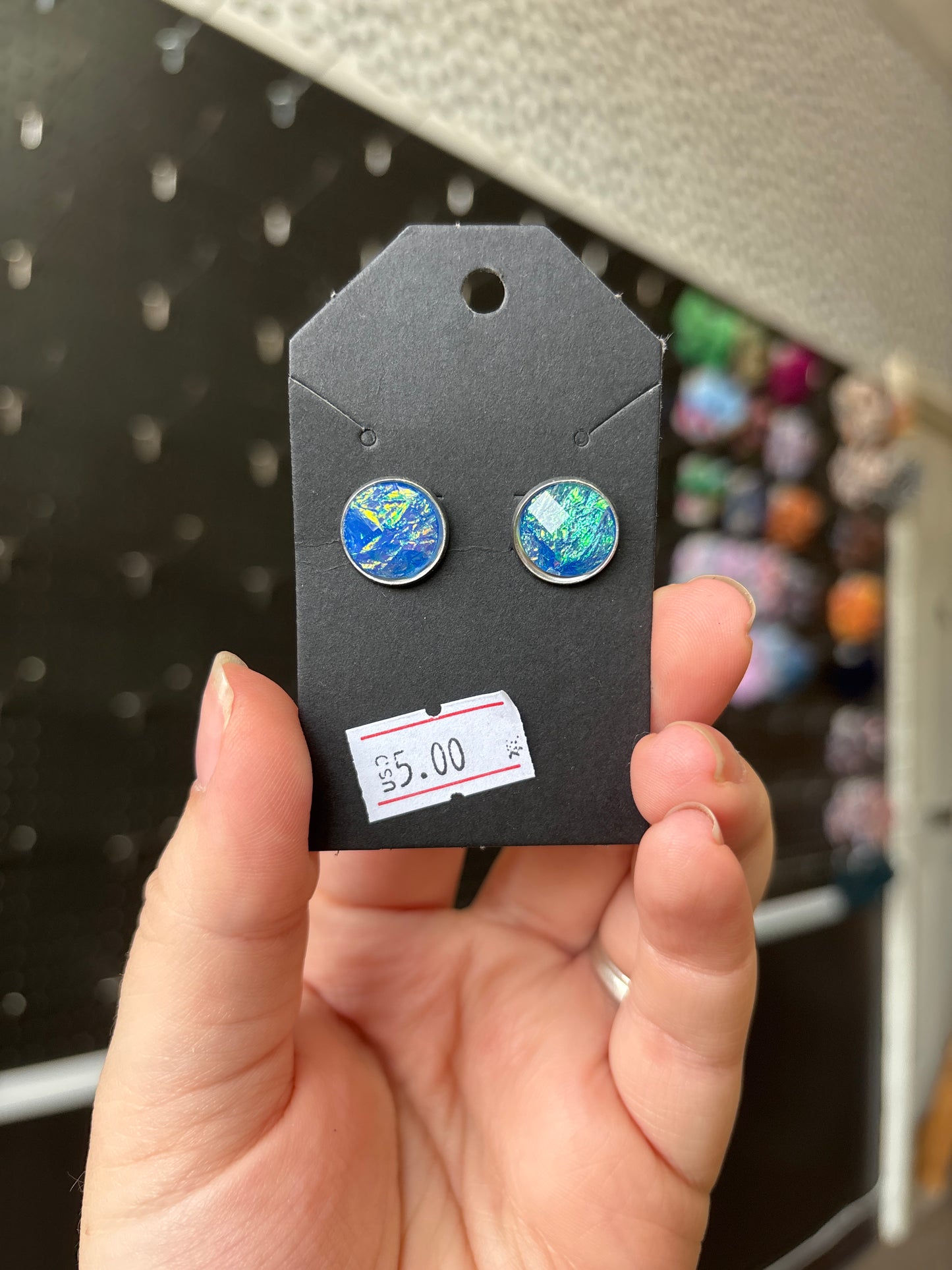 Holographic blue 12mm earrings