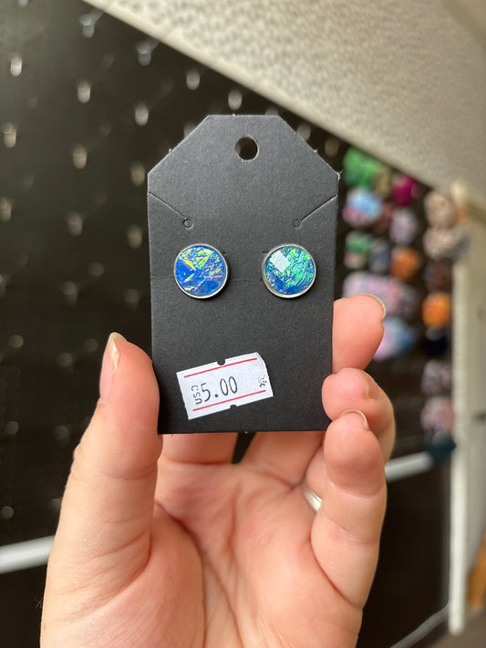 Holographic blue 12mm earrings