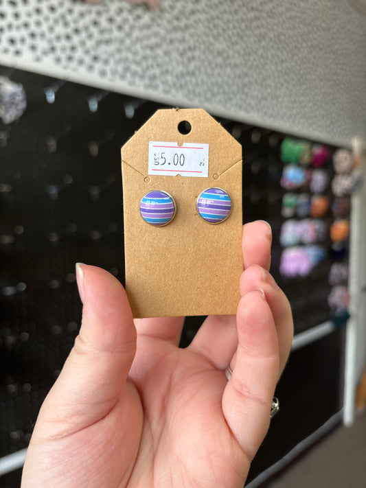 Purple/blue stripes 12mm earrings