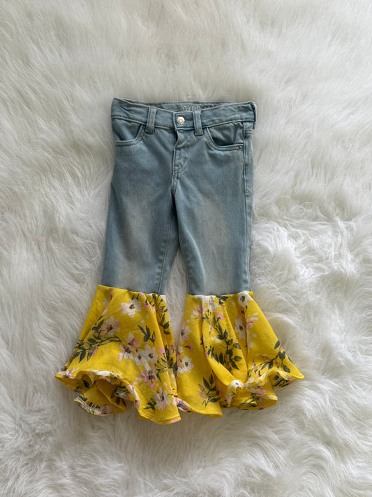 Floral- jean bell bottoms- 4t