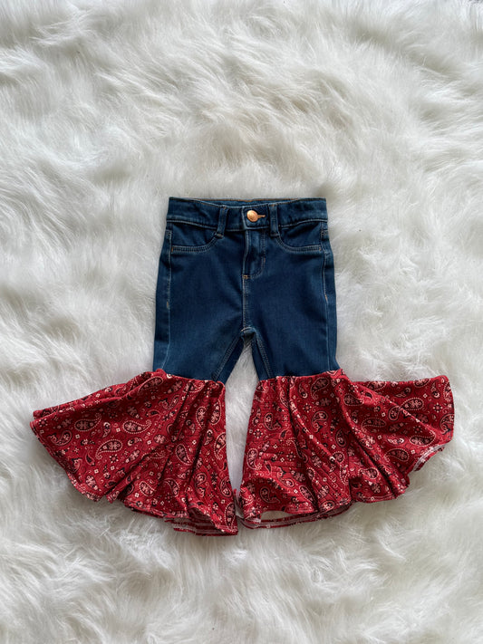Red paisley- Jean bell bottoms- 18m