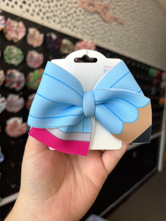 Blue pencil clip bow