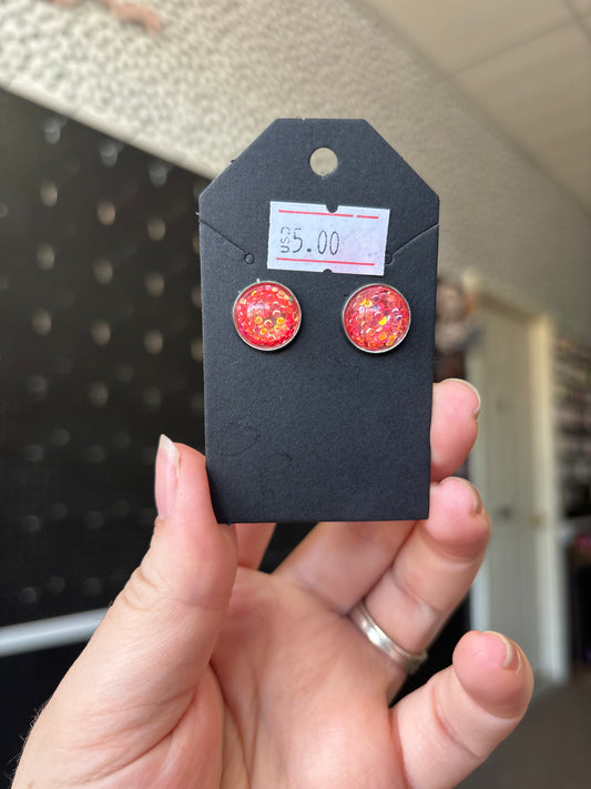 Red glitter 12mm earrings