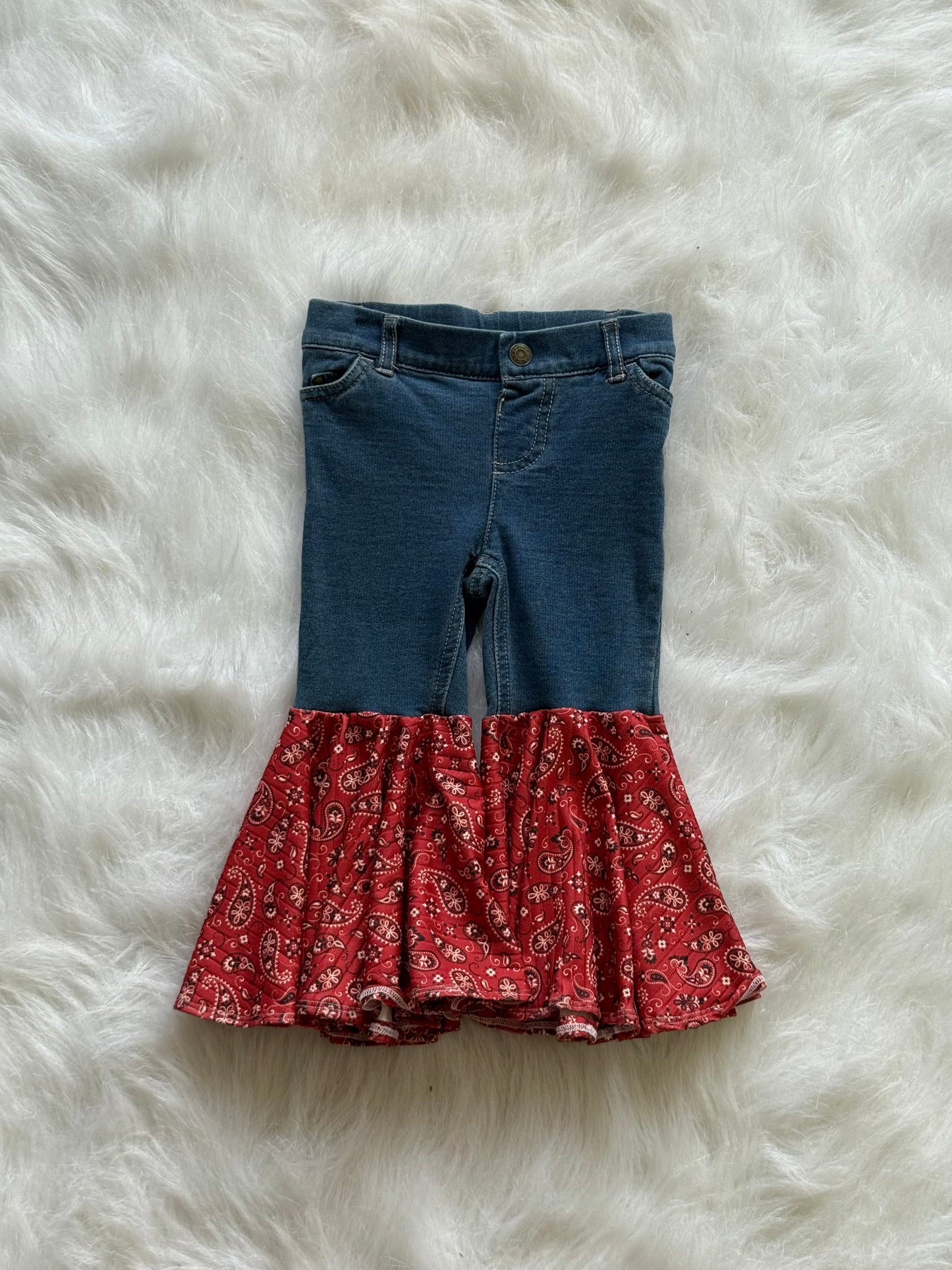 Red paisley- Jean bell bottoms- 18m