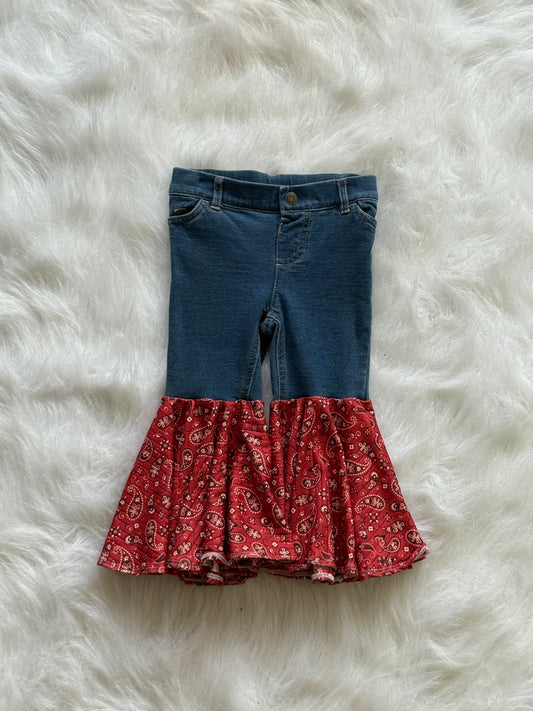 Red paisley- Jean bell bottoms- 18m