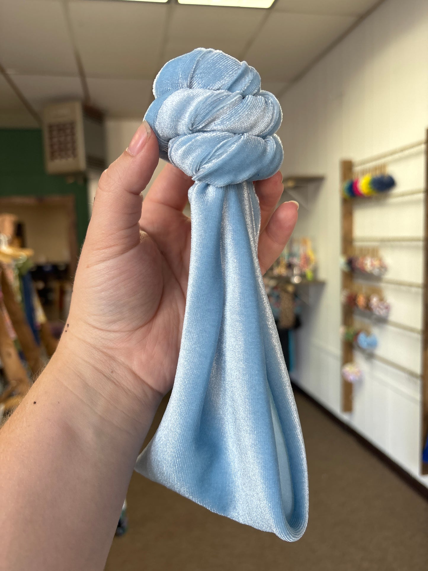 Light blue velvet top knot