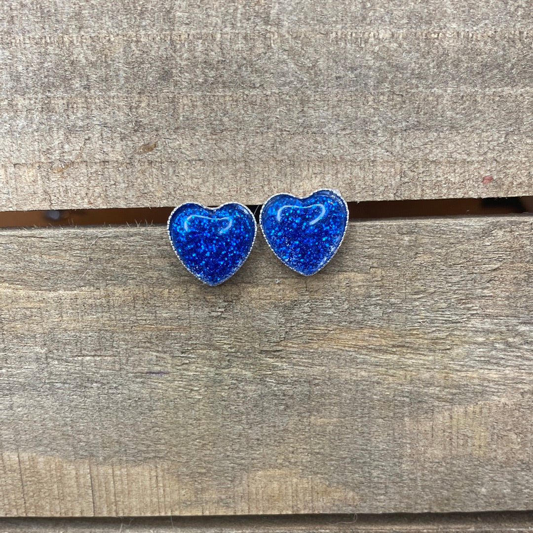 Blue glitter heart earrings