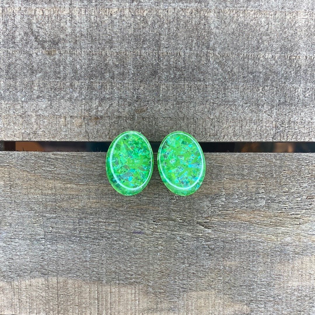 Green egg shaped earrings