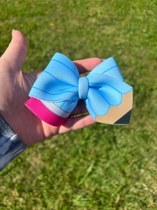 Blue pencil clip bow