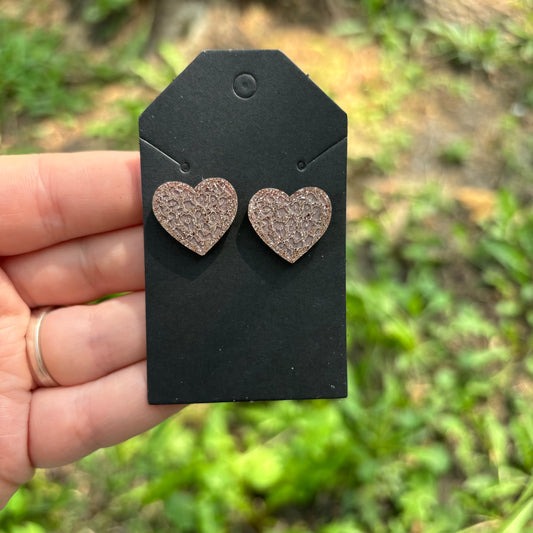 Leopard glitter heart earrings