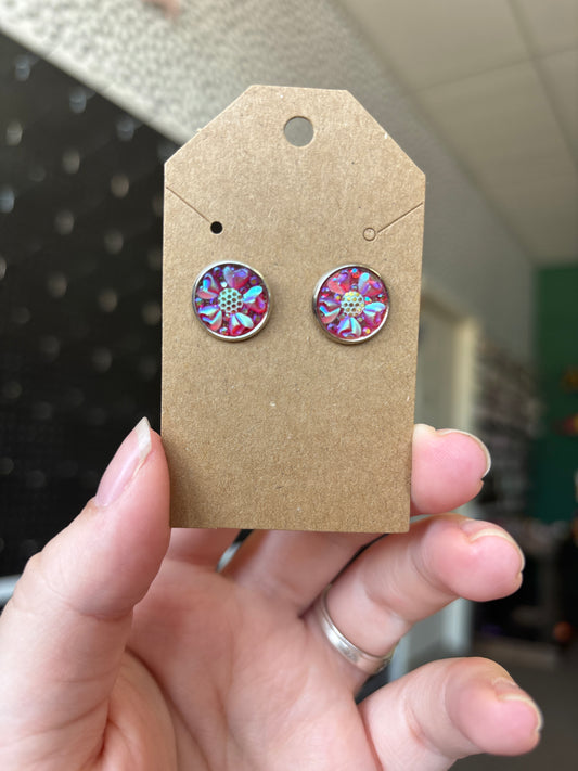 Red floral Durzy 12mm earring