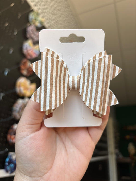 Tan striped- faux leather bows