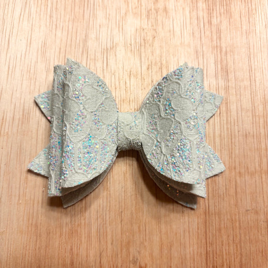 Light blue lace- faux leather bows