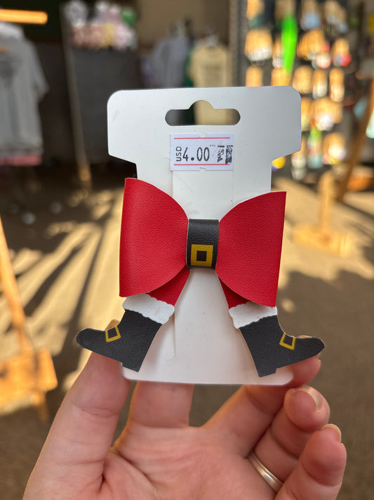 Santa faux leather bow- clip