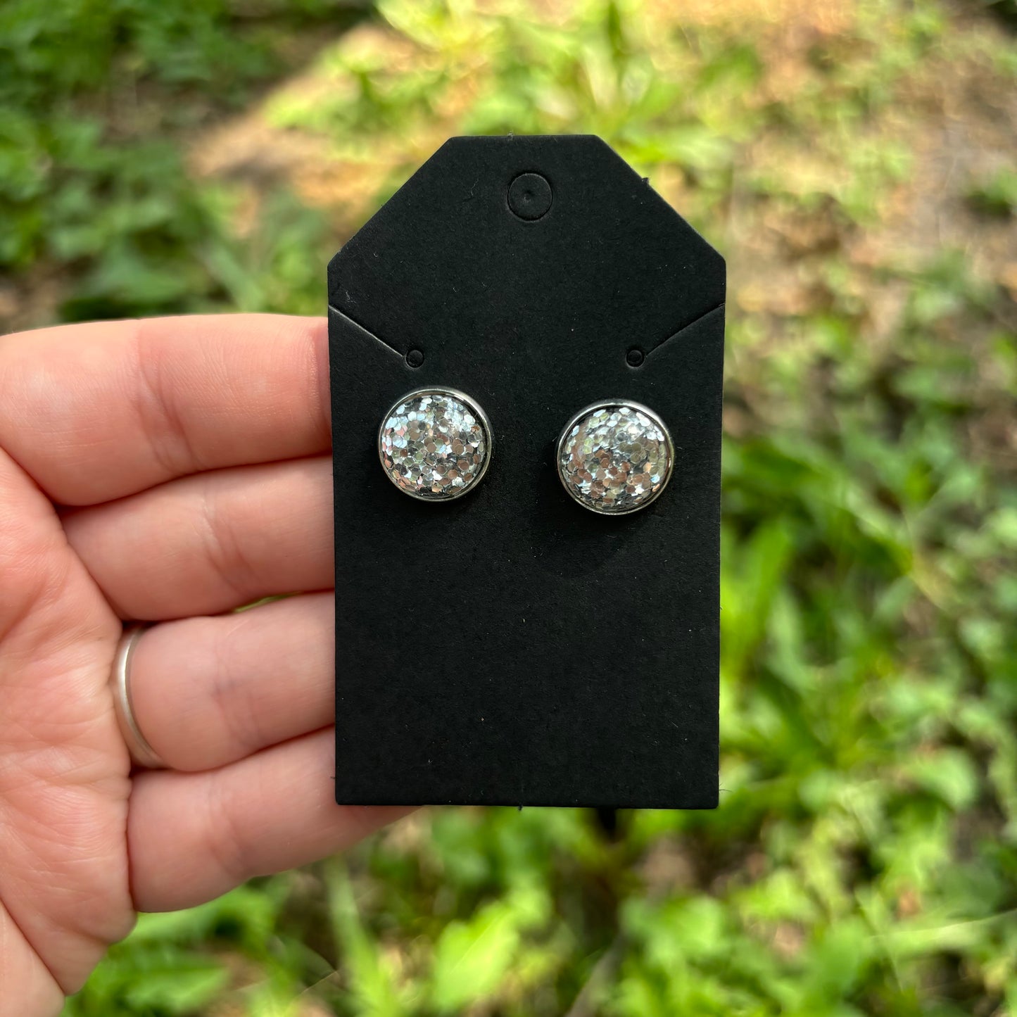 Silver glitter 12mm earrings