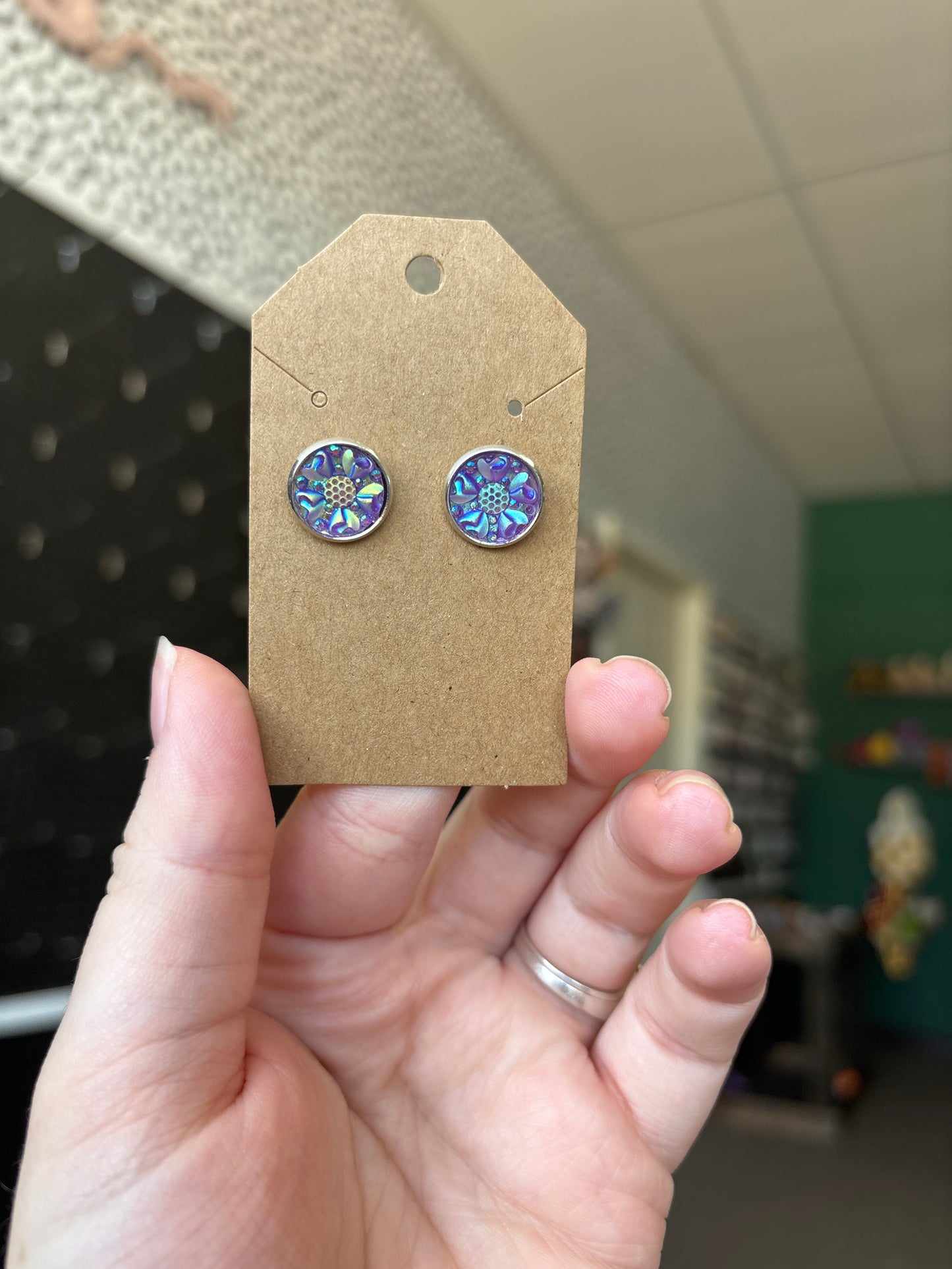 Purple floral Durzy 12mm earring