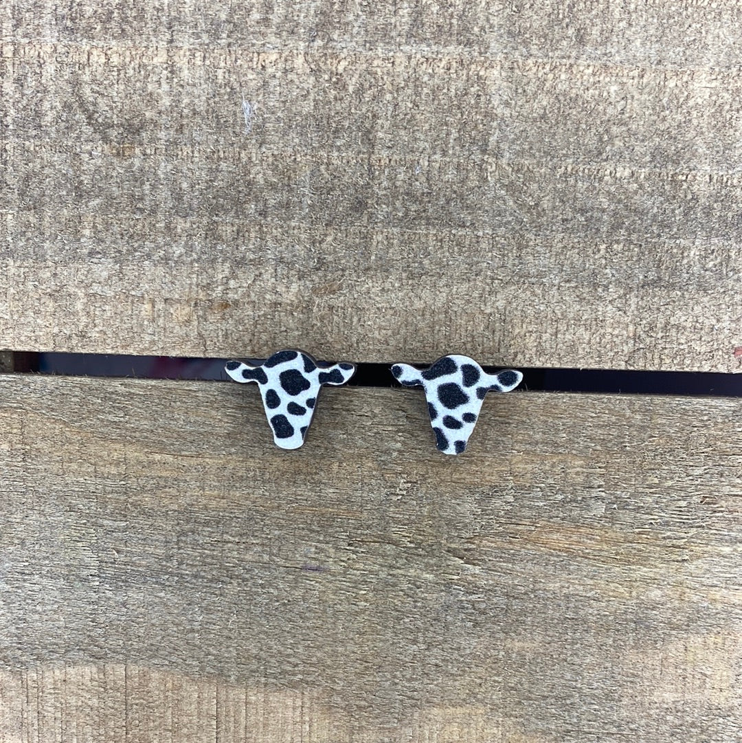 Wood cow head stud earring