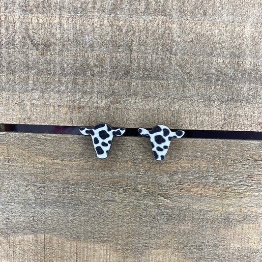 Wood cow head stud earring