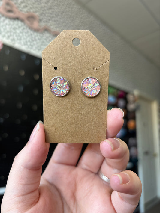 Pink floral 12mm earrings