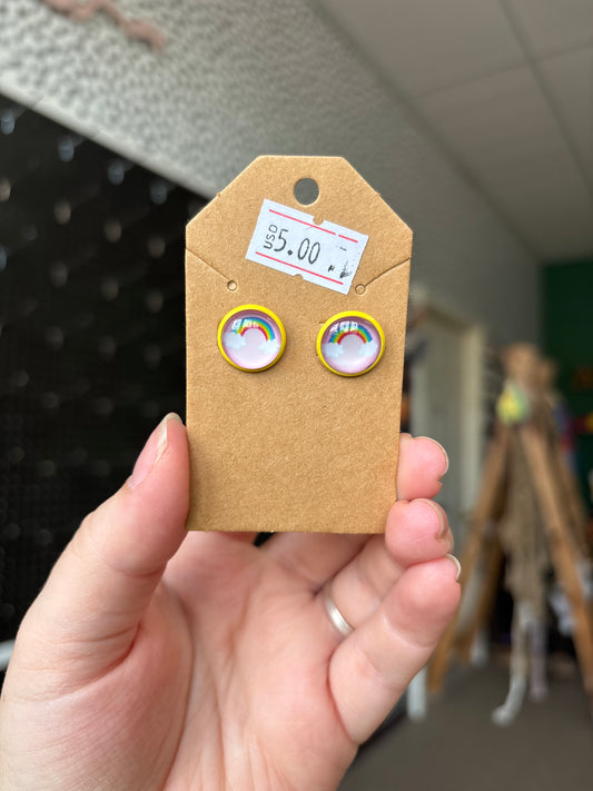 Yellow rainbow 12mm earring