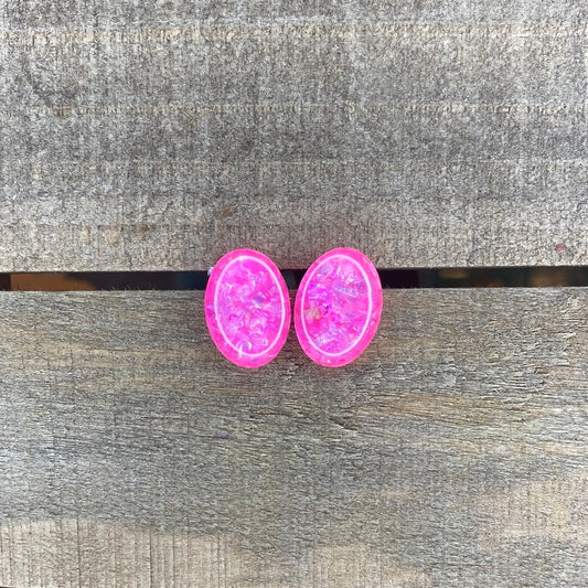 Hot pink egg shaped earrings