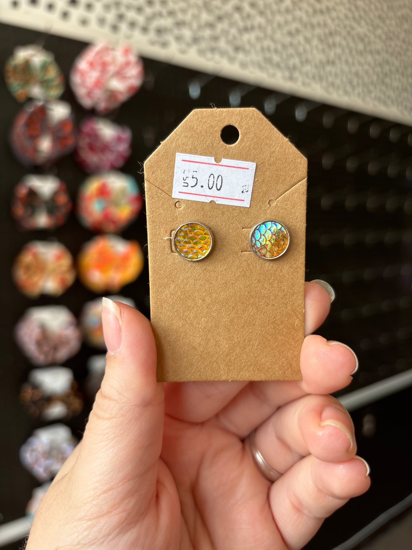 Yellow Mermaid Scale 10mm Stud Earrings