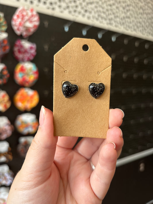 Black glitter heart earring