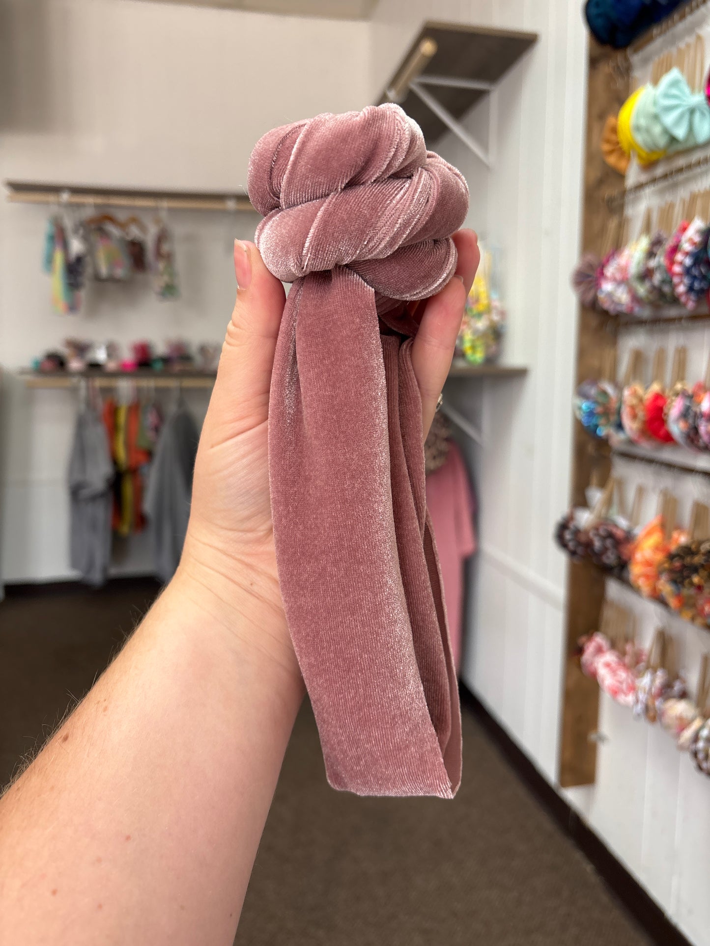 Mauve velvet top knot