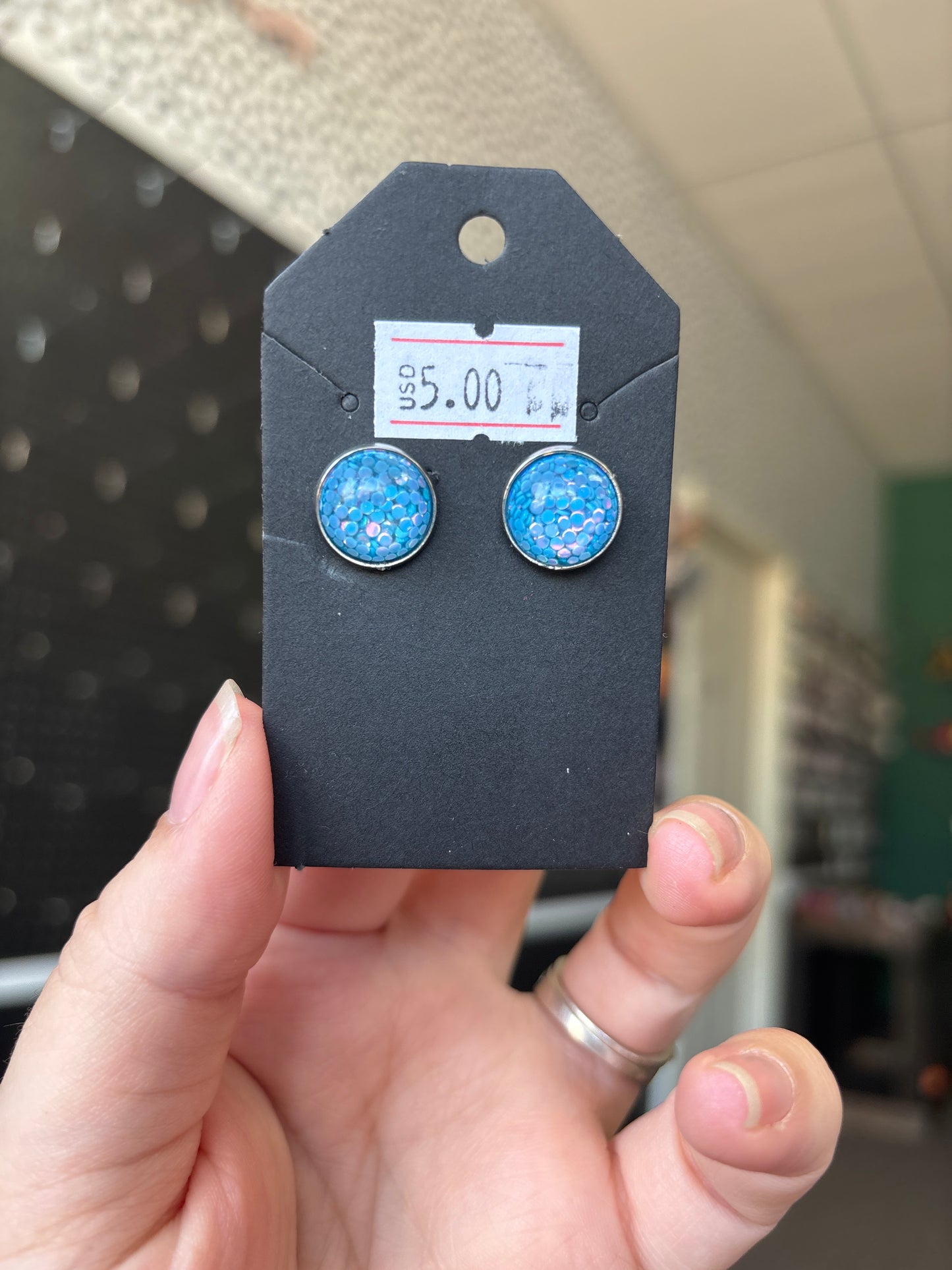 Blue glitter 12mm earrings