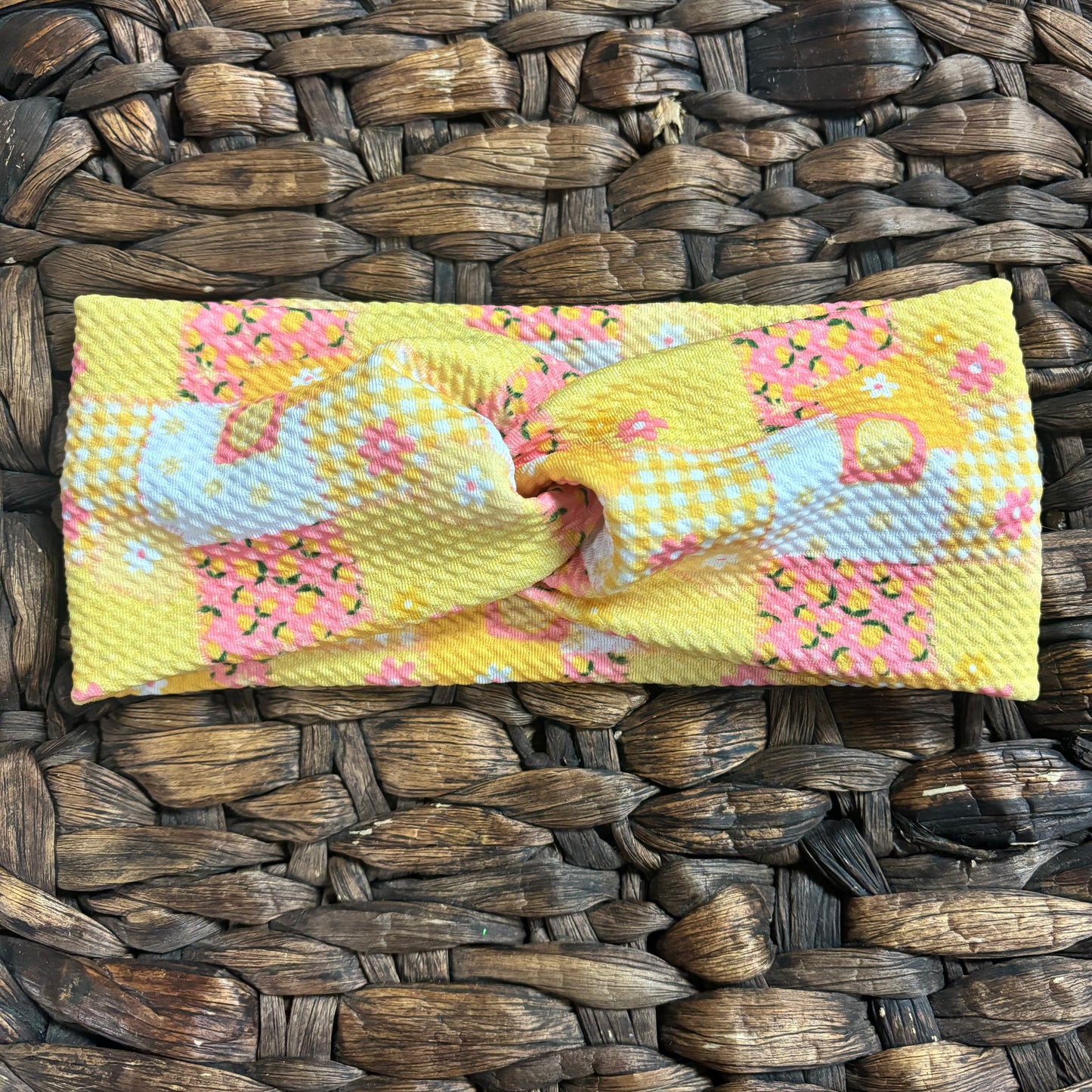 Yellow lemon patchwork twist headband