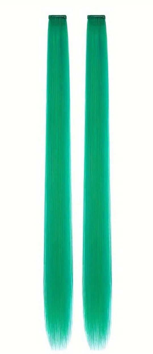 Emerald green clip in hair extension