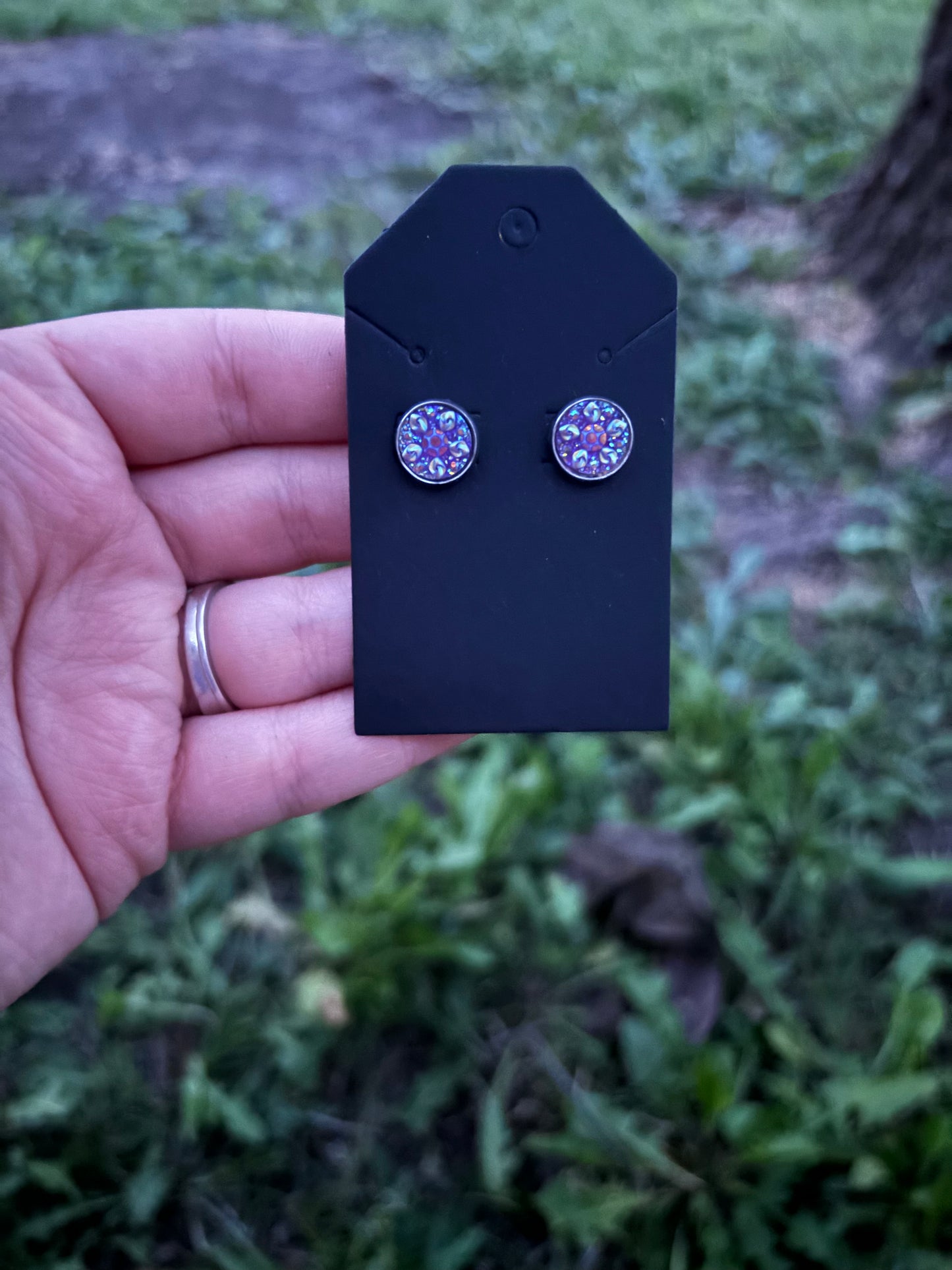 Purple floral Durzy 10mm earrings